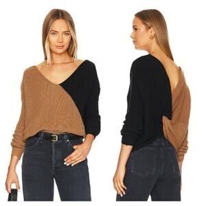 Revolve Superdown Trish Knot 2 Tone Twist Sweater Black Brown Asymmetrical - XS